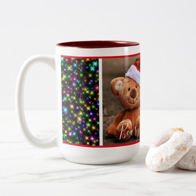 Taza Bicolor Navidades beary (negro con luces de navidad) (Con donut)