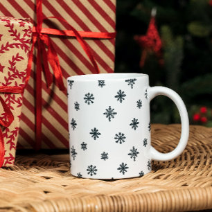 Taza Bicolor Navidades blancos y negros modernos copos de nieve