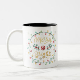 Taza Bicolor Navidades brillantes y merry iluminan la cortina d