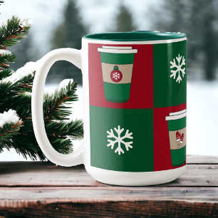 Taza Bicolor Navidades cafés copos de nieve tema de vacaciones