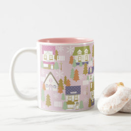 Taza Bicolor Navidades Casas Rosa