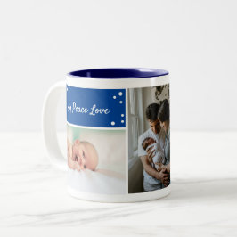 Taza Bicolor Navidades Collage de fotos azul feriado de dos ton