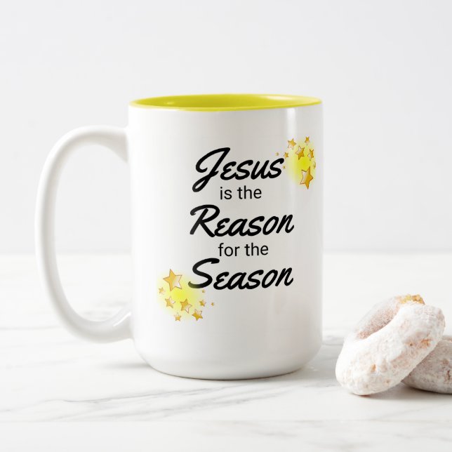 Taza Bicolor Navidades cristianos Coffee Mug, Fiesta Cristiana, (Con donut)