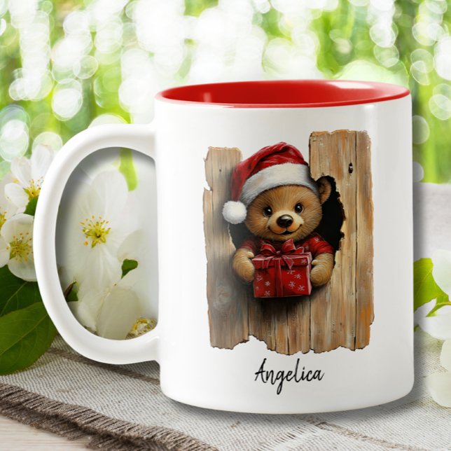 Taza Bicolor Navidades Cuidados Buscando Oso Con Personalizado  (Subido por el creador)