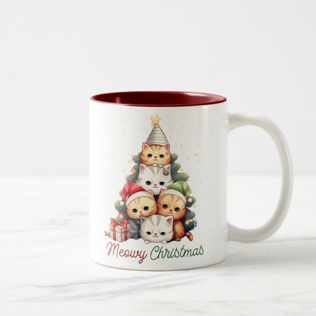 Taza Bicolor Navidades Cute Meowy gatos (Derecha)