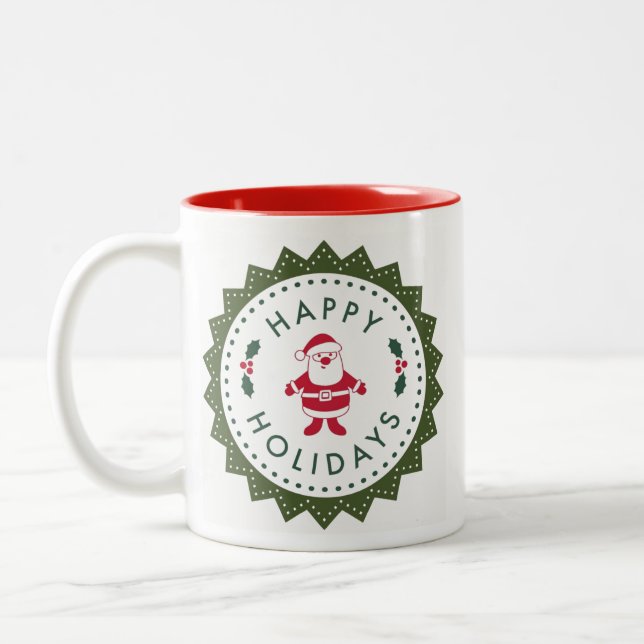 Taza Bicolor Navidades Cute Personalizado Santa Happy Holidays (Izquierda)