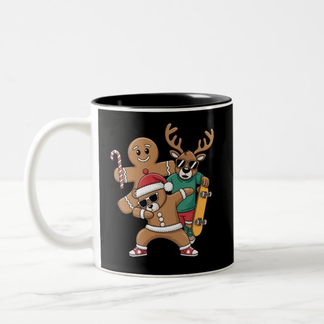 Taza Bicolor Navidades Dabbing Santa Bear Skate Reindeer Xmas (Izquierda)