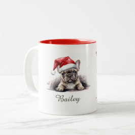 Taza Bicolor Navidades de acuarela de Bulldog francés