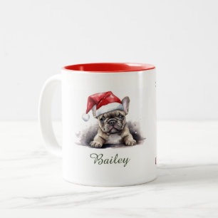 Taza Bicolor Navidades de acuarela de Bulldog francés