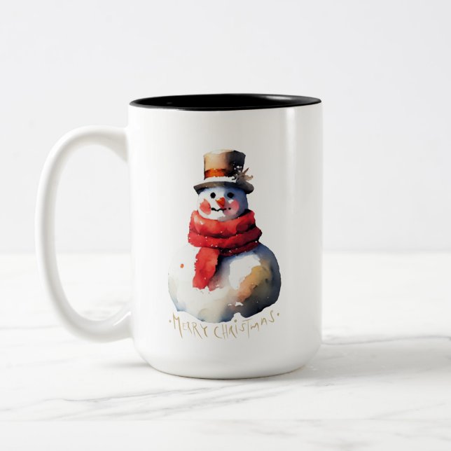 Taza Bicolor Navidades de acuarela Snowman (Izquierda)