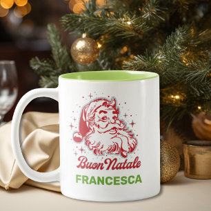 Taza Bicolor Navidades de Buon Natale Vintage Santa Italiana