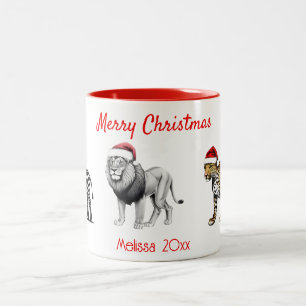Taza Bicolor Navidades de cebra de leopardo de animales salvaje
