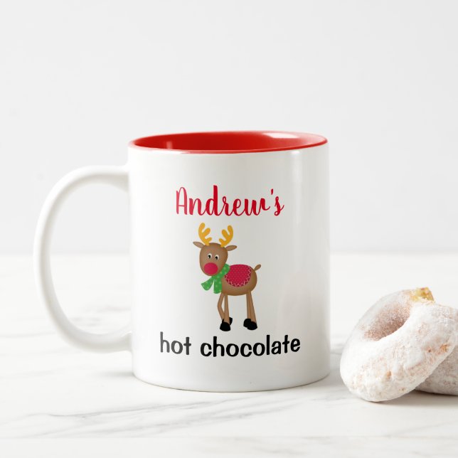 Taza Bicolor Navidades de chocolate caliente personalizado (Con donut)