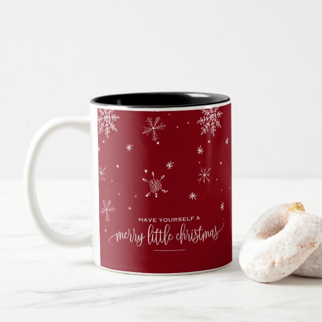 Taza Bicolor Navidades de copo de nieve rojo (Con donut)
