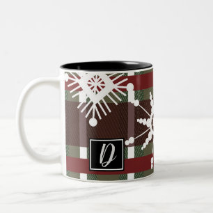 Taza Bicolor Navidades de copos de nieve iniciales con suéter d