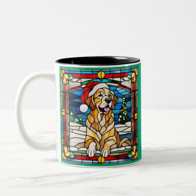 Taza Bicolor Navidades de Golden Retriever StainGlass (Izquierda)