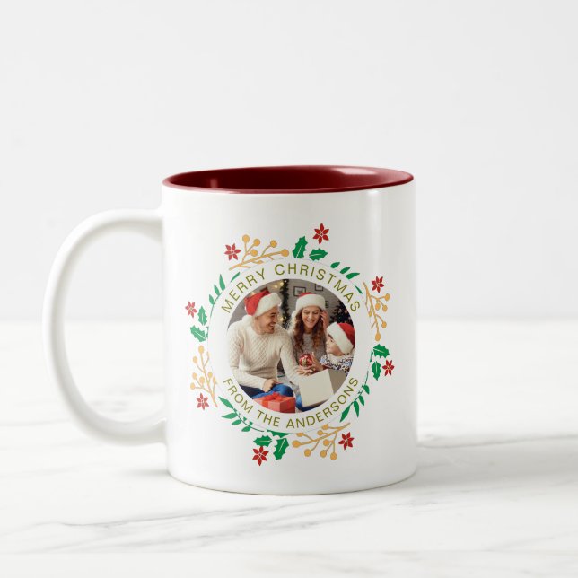 Taza Bicolor Navidades de guirnaldas simples y elegantes nombre (Izquierda)