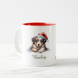 Taza Bicolor Navidades de la acuarela del Pastor Australiano Mu