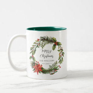 Taza Bicolor Navidades de la familia Floral Watercolor Greenery