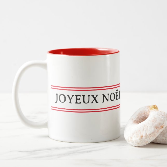 Taza Bicolor Navidades de la franja roja Joyeux Noël (Con donut)