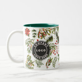 Taza Bicolor Navidades de logotipo empresarial Pine Red Berries