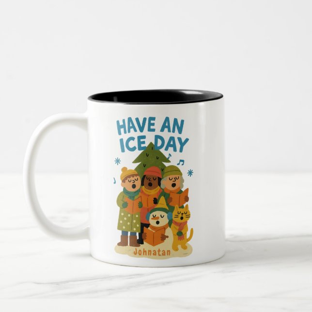 Taza Bicolor Navidades de nombre personalizado Carolers Mug tie (Izquierda)