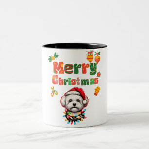 Taza Bicolor Navidades de perro de la malta de Bichon Gorra Nav