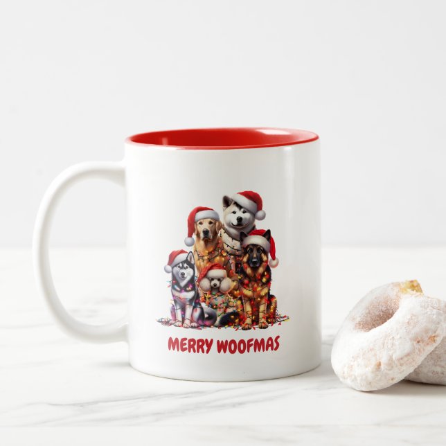 Taza Bicolor Navidades de Perro de Merry Woofmas (Con donut)