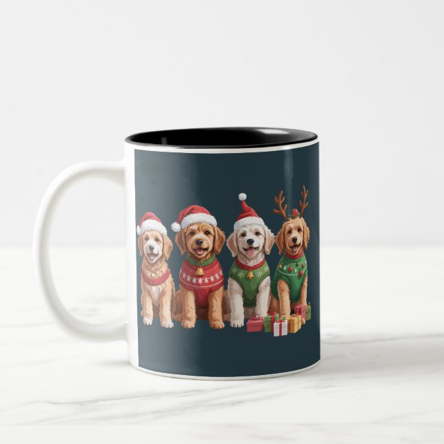 Taza Bicolor Navidades de perro Navidades de Goldendoodle Perro (Izquierda)