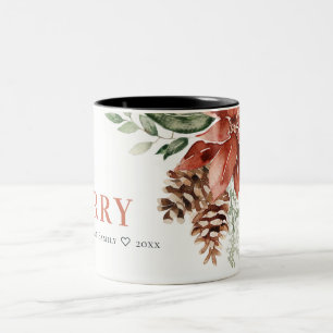 Taza Bicolor Navidades de Pino de color acuático Merry Poinsett