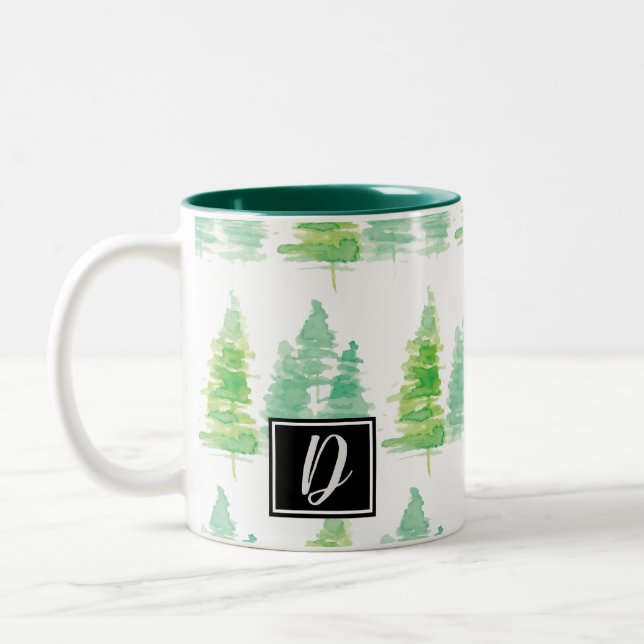 Taza Bicolor Navidades de pinos acuosos de mano (Izquierda)
