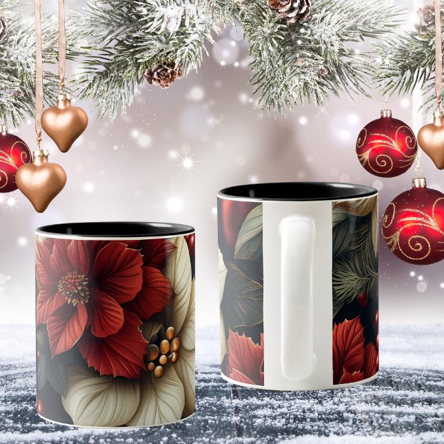 Taza Bicolor Navidades de Poinsettia Roja (Perfect coffee mug to have your Christmas morning coffee!)