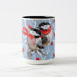 Taza Bicolor Navidades de pollitos acurrucados novios