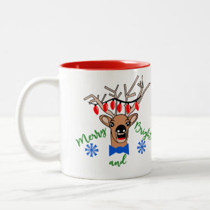 Taza Bicolor Navidades de reno con luces y té de café festejo