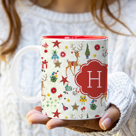 Taza Bicolor Navidades de reno | Monograma Dos Muñecas De Tono