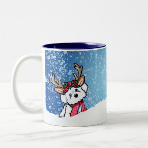Taza Bicolor Navidades de renos de Bichon Frise