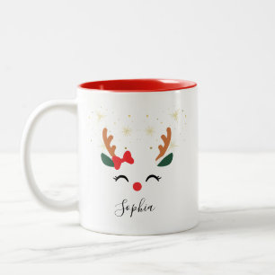 Taza Bicolor Navidades de renos personalizados se enfrentan a l