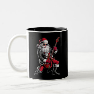 Taza Bicolor Navidades de rock y rock Santa Claus guitarrista