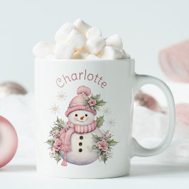 Taza Bicolor Navidades de Snowman en invierno color rosa