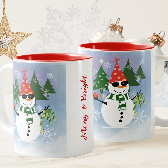 Taza Bicolor Navidades de Snowman Snowflakes (Subido por el creador)