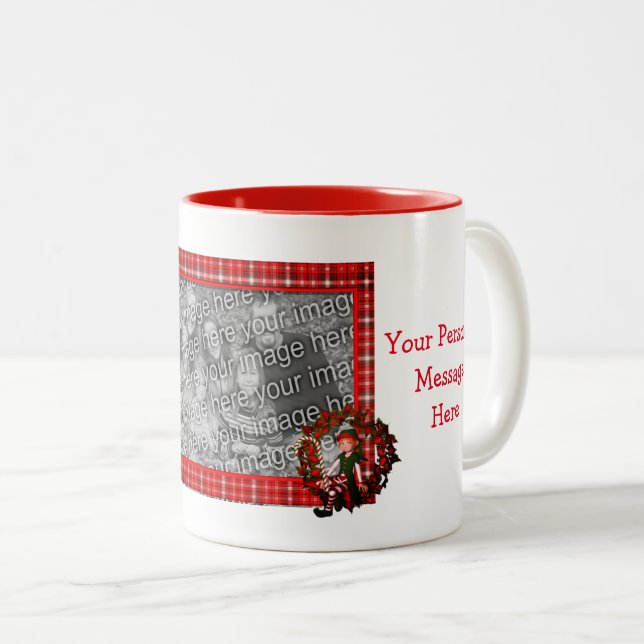 Taza Bicolor Navidades del chica Elf Wreath Foto personalizada (Anverso derecho)