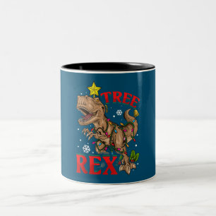 Taza Bicolor Navidades Dinosaur Tree Rex Lights TRex Xmas Gift