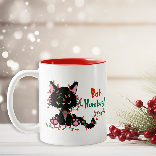Taza Bicolor Navidades divertidos Grumpy Cat Bah Humbug (Funny Christmas Grumpy Cat Bah Humbug Two-Tone Coffee Mug)