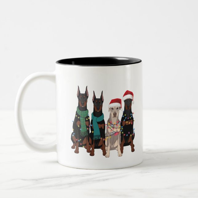 Taza Bicolor Navidades Doberman Lover Dog Mom Holiday (Izquierda)