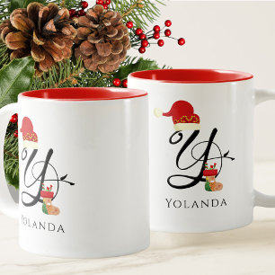 Taza Bicolor Navidades elegantes con el guión inicial y moderno