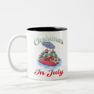 Taza Bicolor Navidades en julio en verano de Santa Surfing T Sh