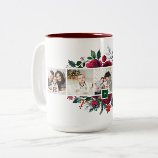 Taza Bicolor Navidades en monograma de Collage de fotos Holly y