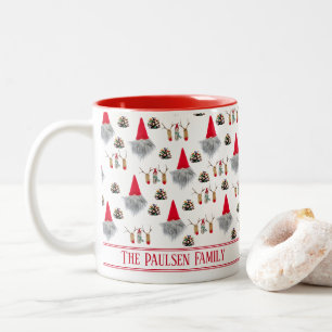 Taza Bicolor Navidades familia del gnomo rojo moderno