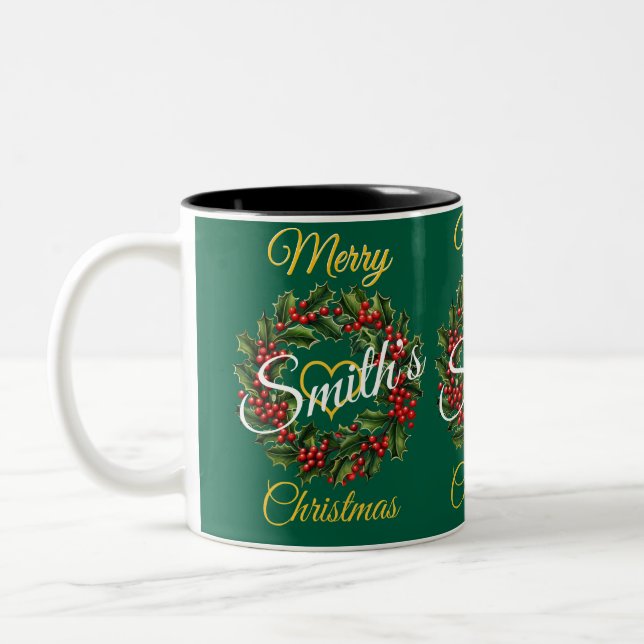 Taza Bicolor Navidades familiares personalizados Garland (Izquierda)