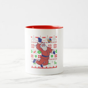 Taza Bicolor Navidades feos de voleibol de Santa Claus